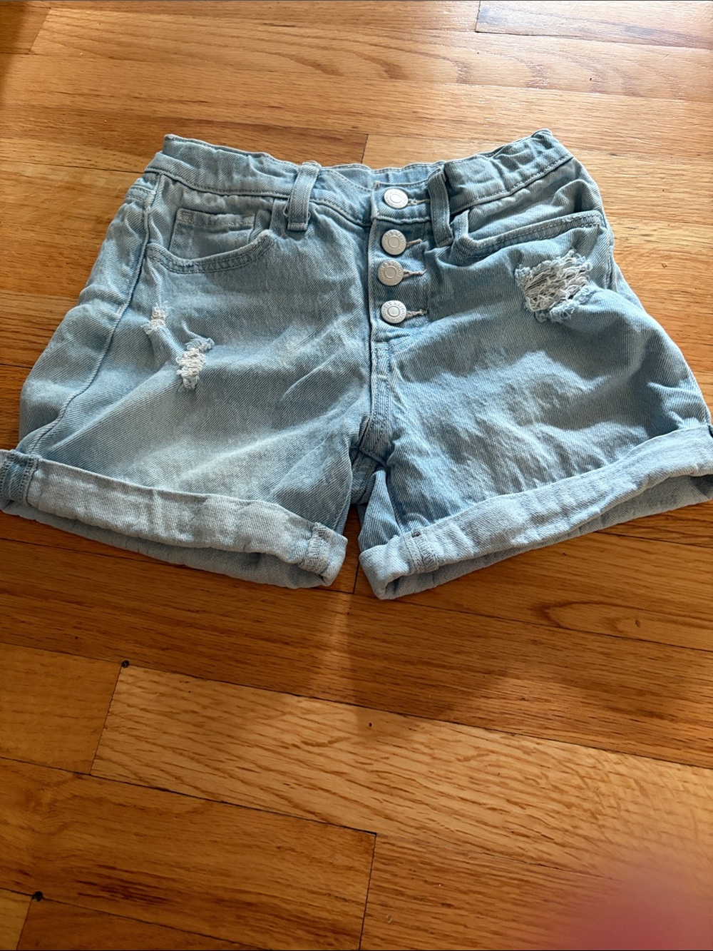 Old Navy Light Blue Distressed Denim Button-Front Kids Shorts